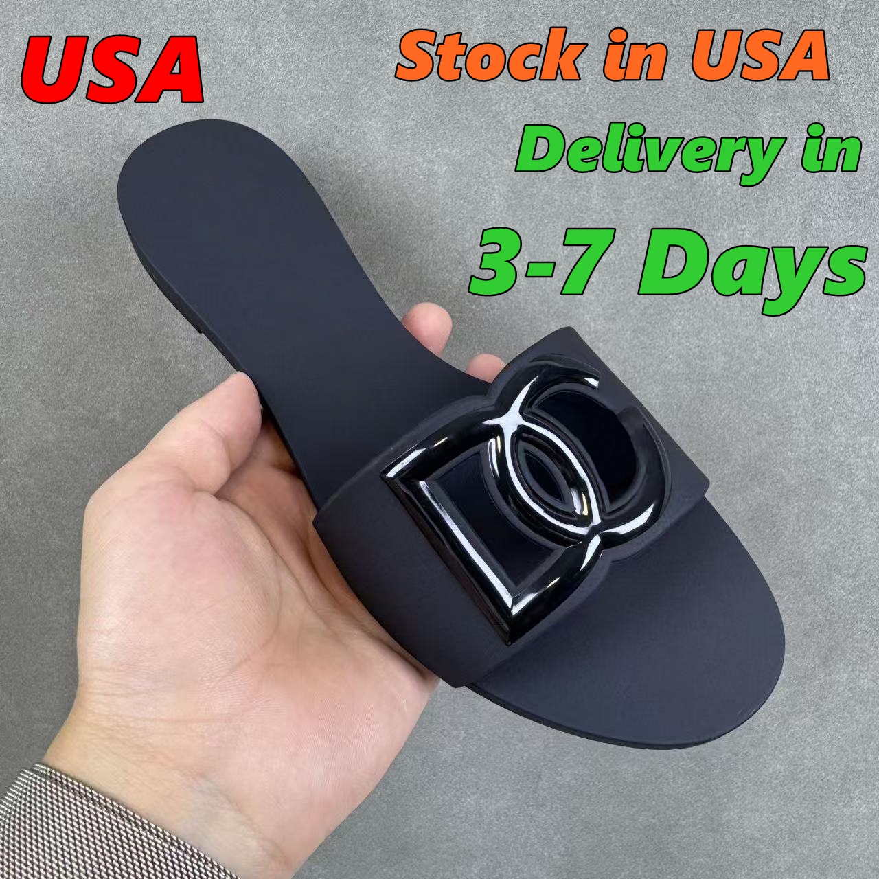 Designer Sandals Women D-Logo Interlocking Slides Rubber Slippers Ladies Flat Beach Jelly Script Summer Fall Mules Outdoor Waterproof Luxury size 36-42