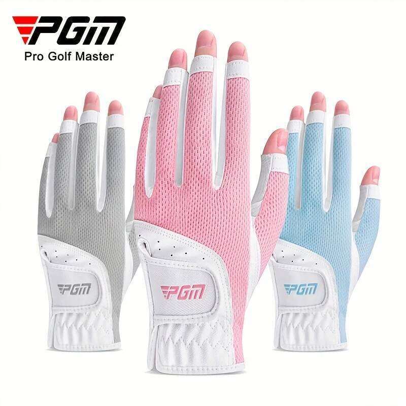PGM 1 Pair Women's Open Golf Gloves Breathable Mesh PU Sunscreen Finger Cover Left and Right Hand ST032 Y260115