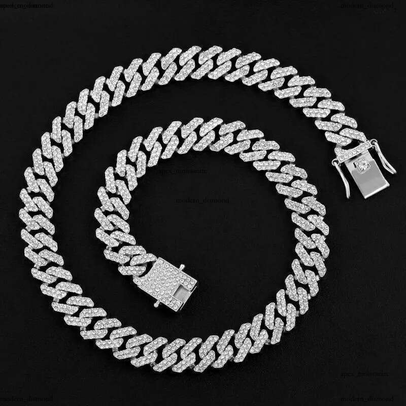 Chains 12MM Rose Gold Color Miami Cuban Link Chain Necklace Bracelet Iced Out Bling Rhinestone Choker Women Men Hip Hop Jewelry cf