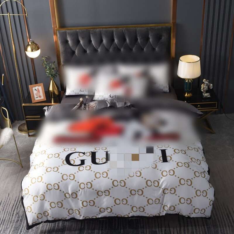 Cross-Border E-commerce Foreign Trade Trendy Brand Four-Piece Wholesale Washed Silk Style Single and Double Sheets Duvet Cover Bed Skirt Set