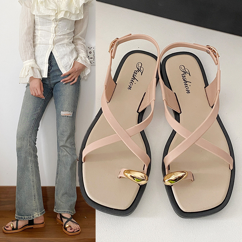 Luxury sandals 2026 Women's Toe Loop Roman Sandals, Flat Outdoor Slide Sandals, Comfortable Summer Thong Style Shoes Free Shipping