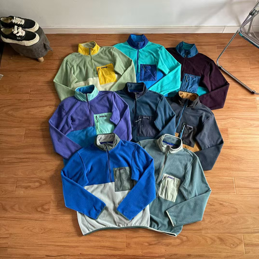 Designer hoodie for men and women, high version, high-quality logo splicing, contrasting colors, outdoor warmth, half zipper pullover, fleece jacket