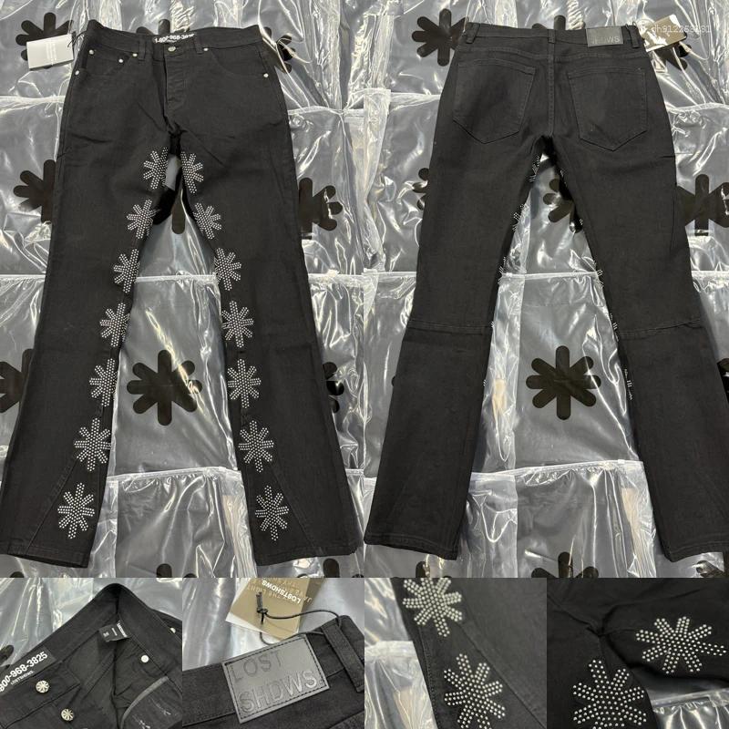 Men's Jeans Advanced High Quality LOSTSHDWS Slightly Flared Inlaid Sunflower Ironed Diamond Fine-patterned Denim Pants
