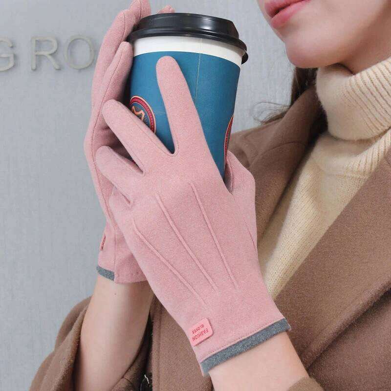 New Women Winter Thick Plush Fashion Warm Suede Outdoor Guantes Lady Touchscreen Driving Gloves Sports Cycling Mittens Y260115