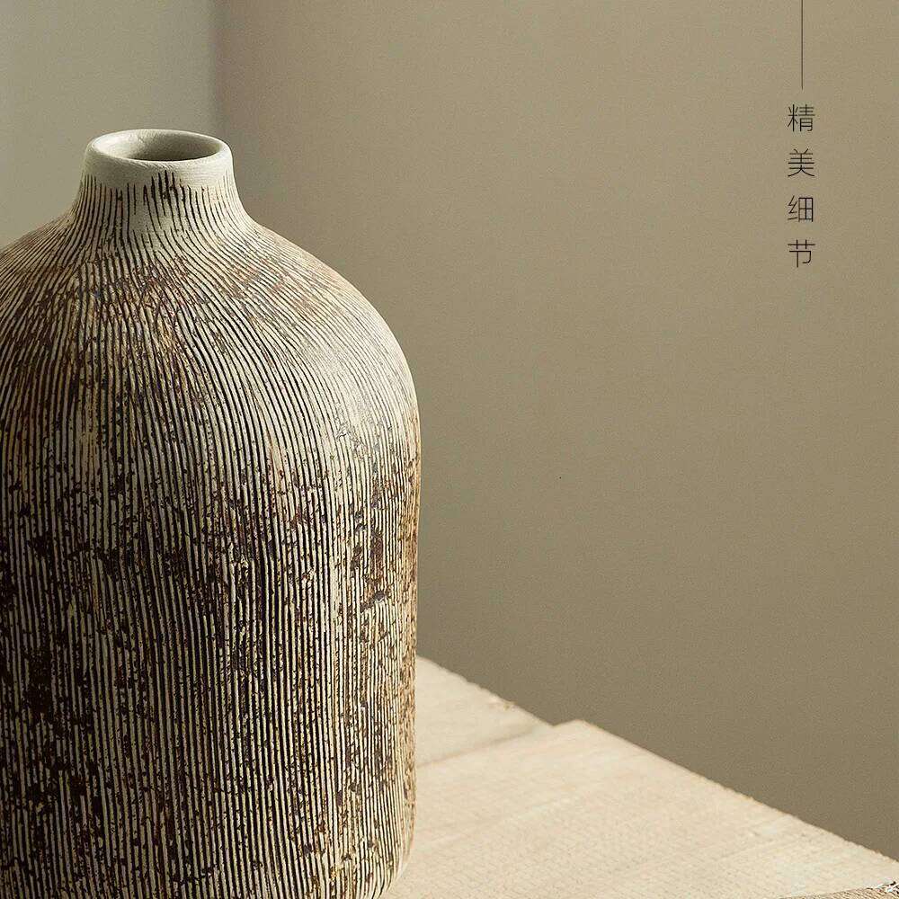 Chinese Vase Round Ceramic Pottery Flower pot Home Living Room Accessories Indoor Office Desktop Decoration Gift C260116