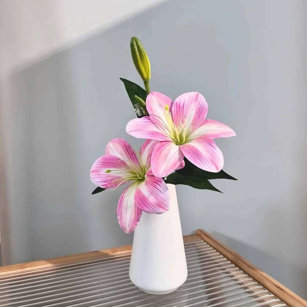 Artificial Flowers Fake Real Touch Lilies 3 Heads Buds Faux Flora for Indoor Home Decor Outdoor Party Easter Lily Flower C260116