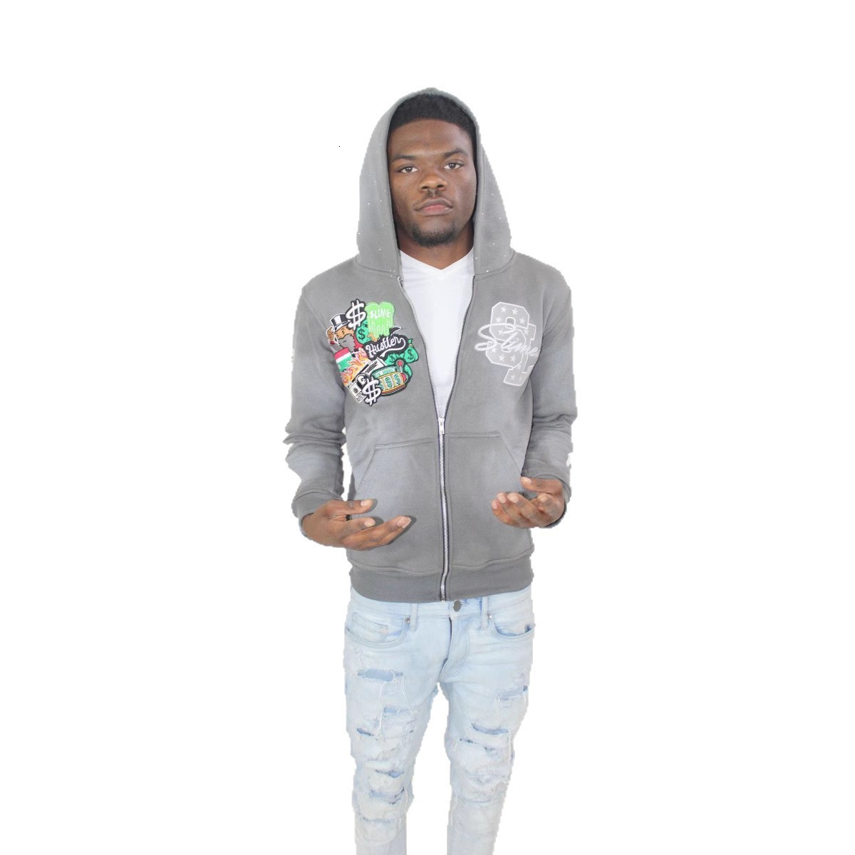 2024 New Trendy Brand Hooded Cardigan Embroidered Street Style Printed Unisex Sweatshirt