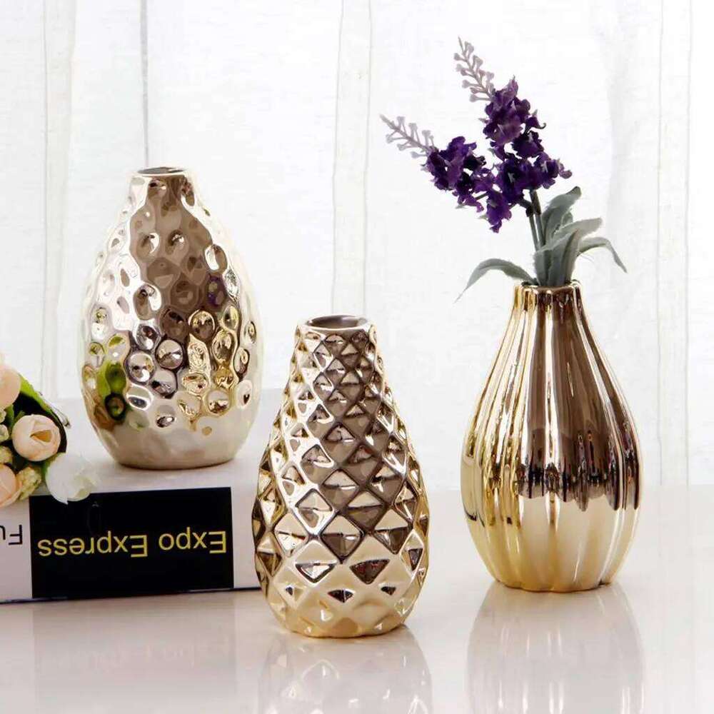 Unique Oval Shape Plating Ceramic Flower Vase Decorative Modern for Home Centerpieces Three Different Styles C260116