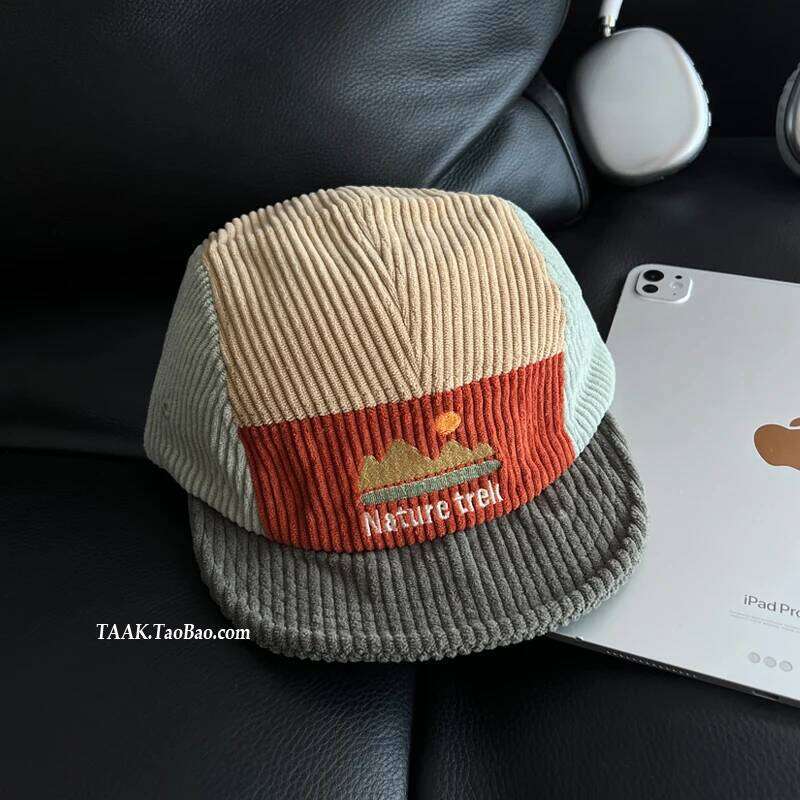 Retro Literary Embroidery Corduroy Tooling Style Men's Hats Autumn Outdoor Casual Versatile Short-brimmed Baseball Caps Women Y260115