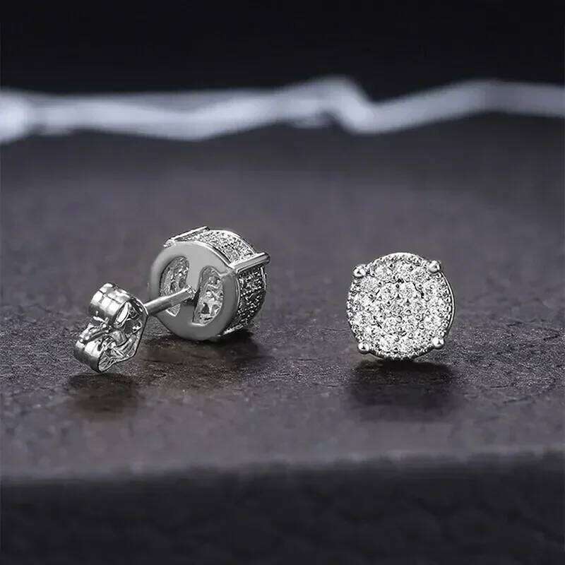 Valentine's Day Gold Silver Color Round Ear Studs for Women/Men Fashion 4 Claw Shiny Rhinestone Stud Earrings Punk Luxury Design Jew 26H0115