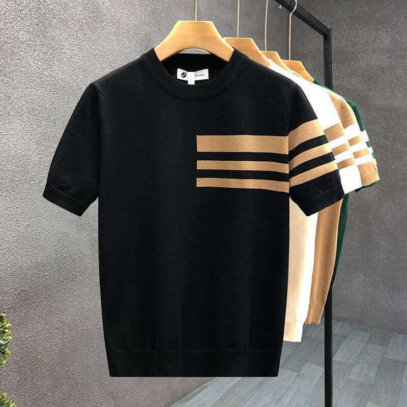 Summer Pullover Short T Shirt For Men Premium Round Neck Thin Knitwear New Simple Half Sleeve