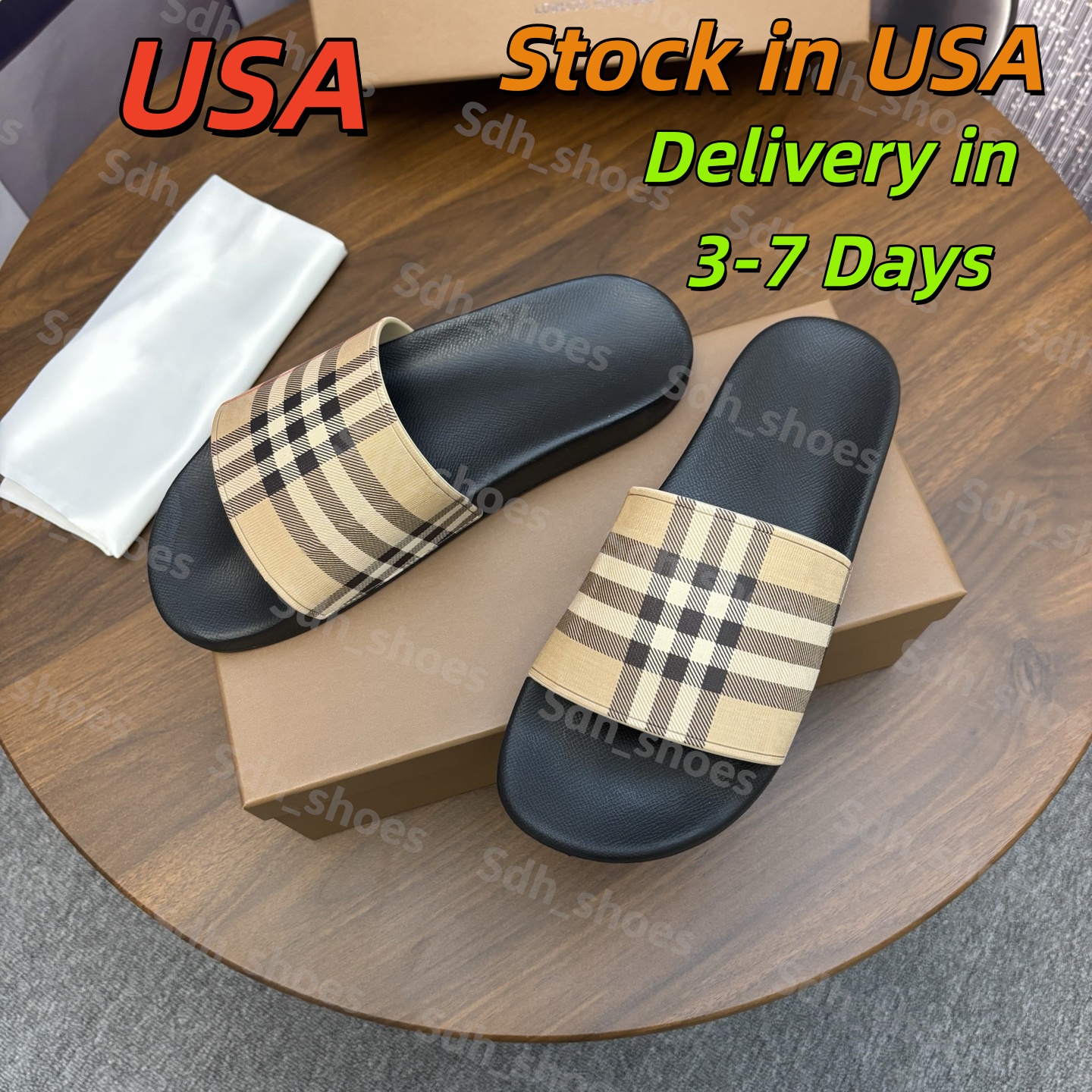 Designer Check Slides Vintage Printing Tartan Slippers Sliders Furley Archive Summer Beige Print Embossed Logo Slide Dark Cerulean Blue Mangrove Camel Mens Womens