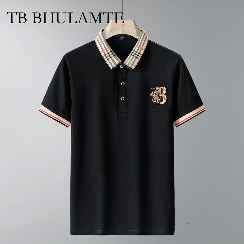 TB BHULAMTE Luxury Brand Designer Clothes Fashion Summer New High-Quality Pure Cotton T-Shirt Men's Polo Shirt Top Public Version Solid Color Emb