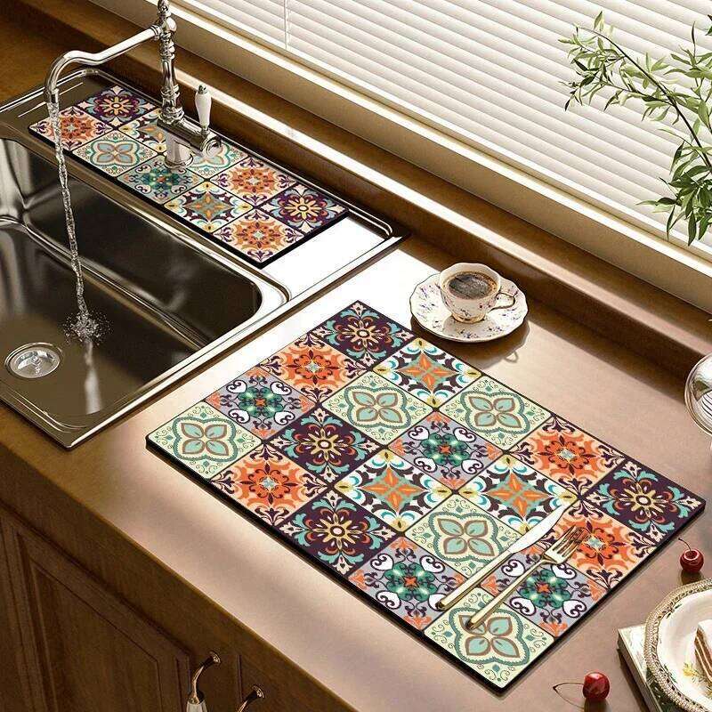 Rugs Drying Absorbent Drain Pad Kitchen Carpet Coffee Dish Drainer Draining Mat Tablemat Alfombras De Cocina