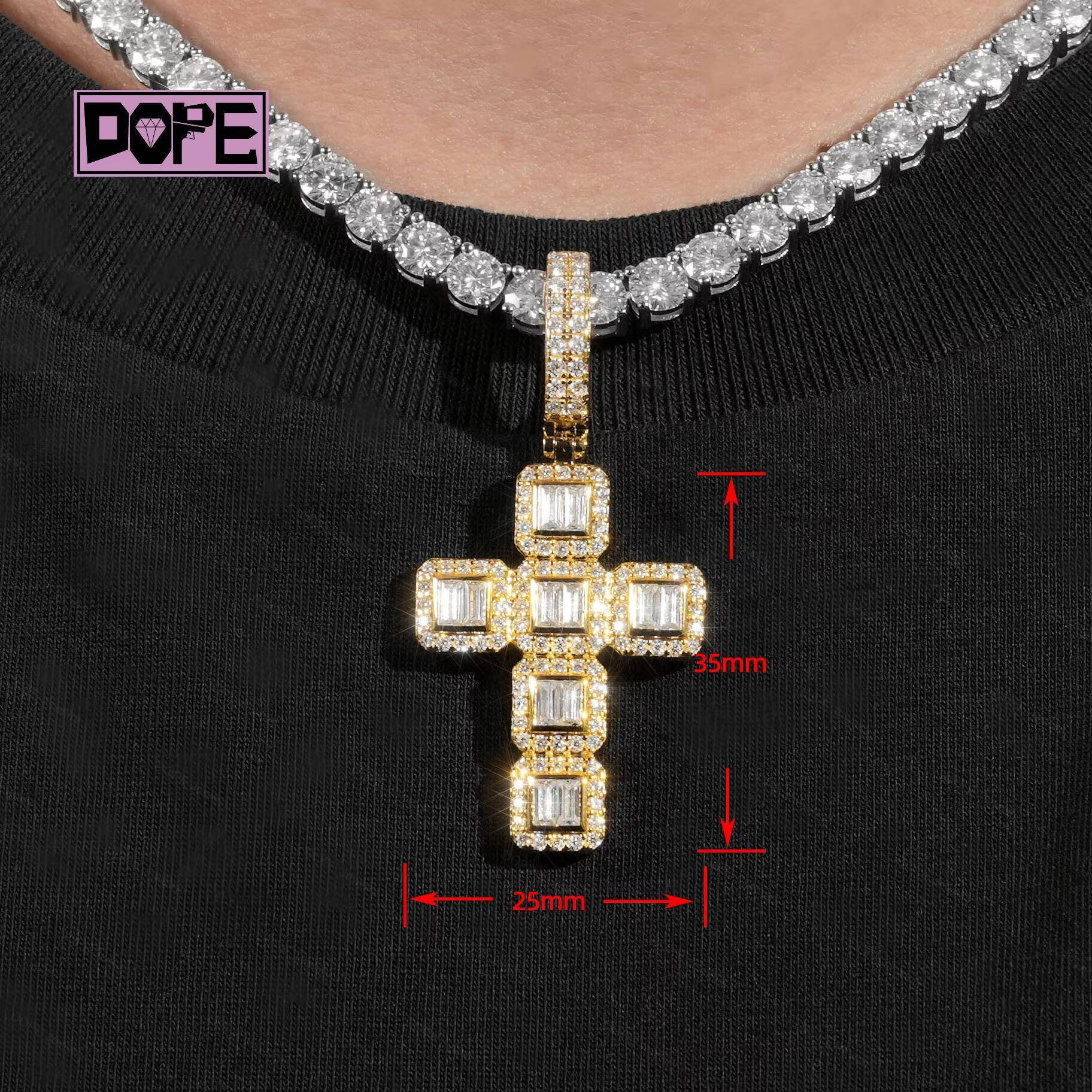 Wholesale Moissanite Pendant 925 Silver Hip Hop VVS Cluster Inner Baguette Cross Charm Moissanite Cross Pendant