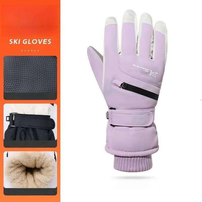 Winter waterproof and velvet skiing outdoor hiking anti slip gloves, women's touch screen gloves Y260115