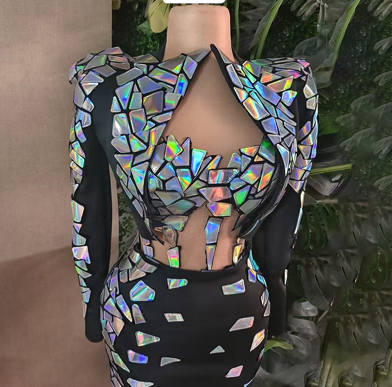 Sparkly Drag Queen Outfits Women Singer Sequins Mirrors Dress Gogo Costume Nightclub Dj Ds Pole Dance Clothing Rave Wear