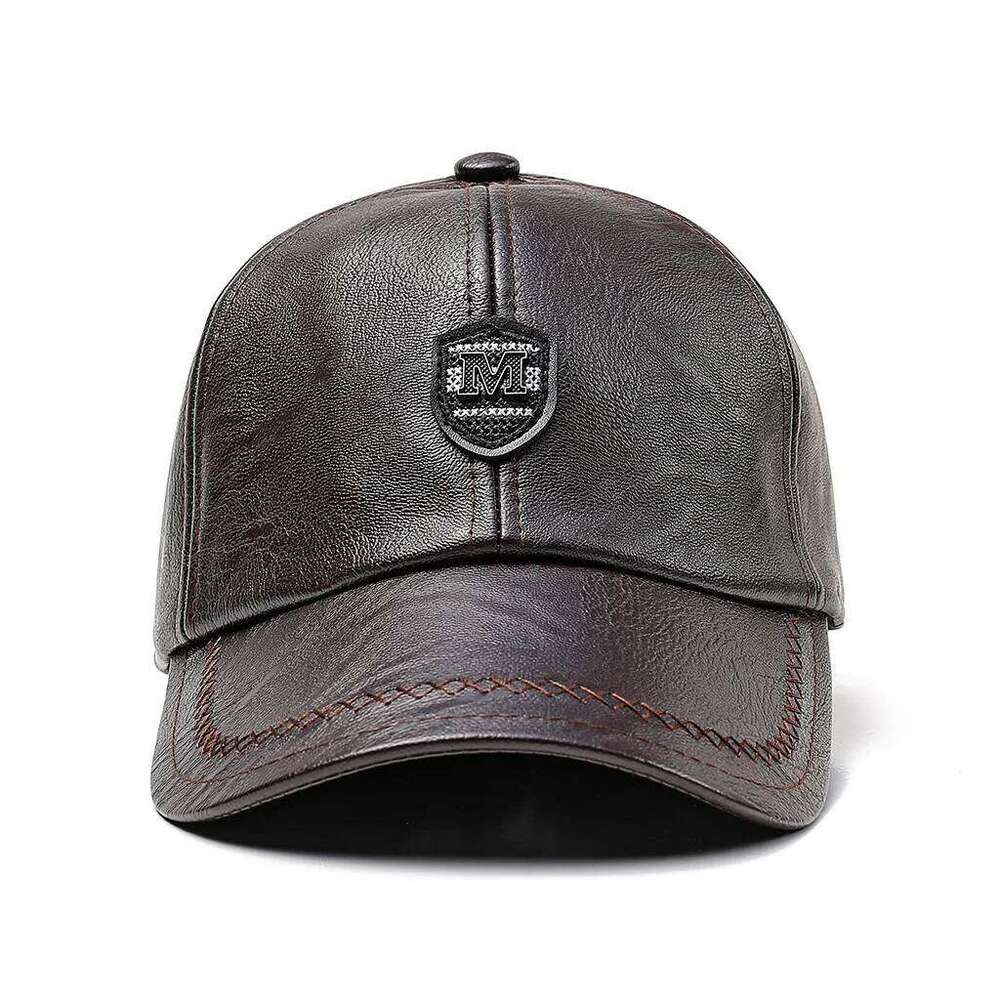 2024 New Style Hat Winter Warm Outdoor Protect Ear Adjustable Baseball Men Real Cowhide Leather Cap Y260115