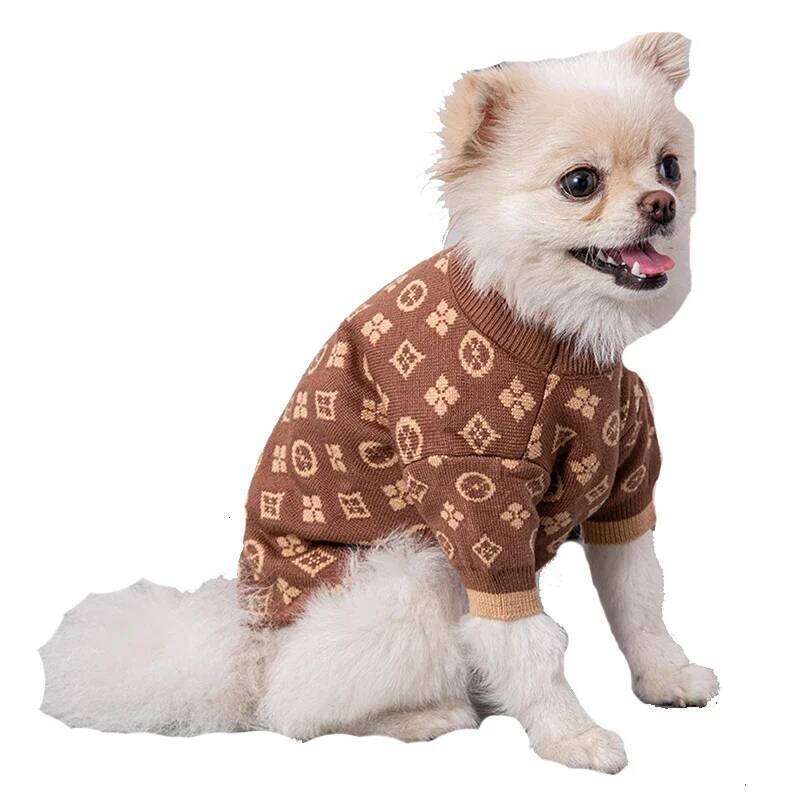 Soft Thick 2 Legged Xs-2Xl Luxury Winter Clothes Designer Brown Dog Knitted Sweaters Jumpers