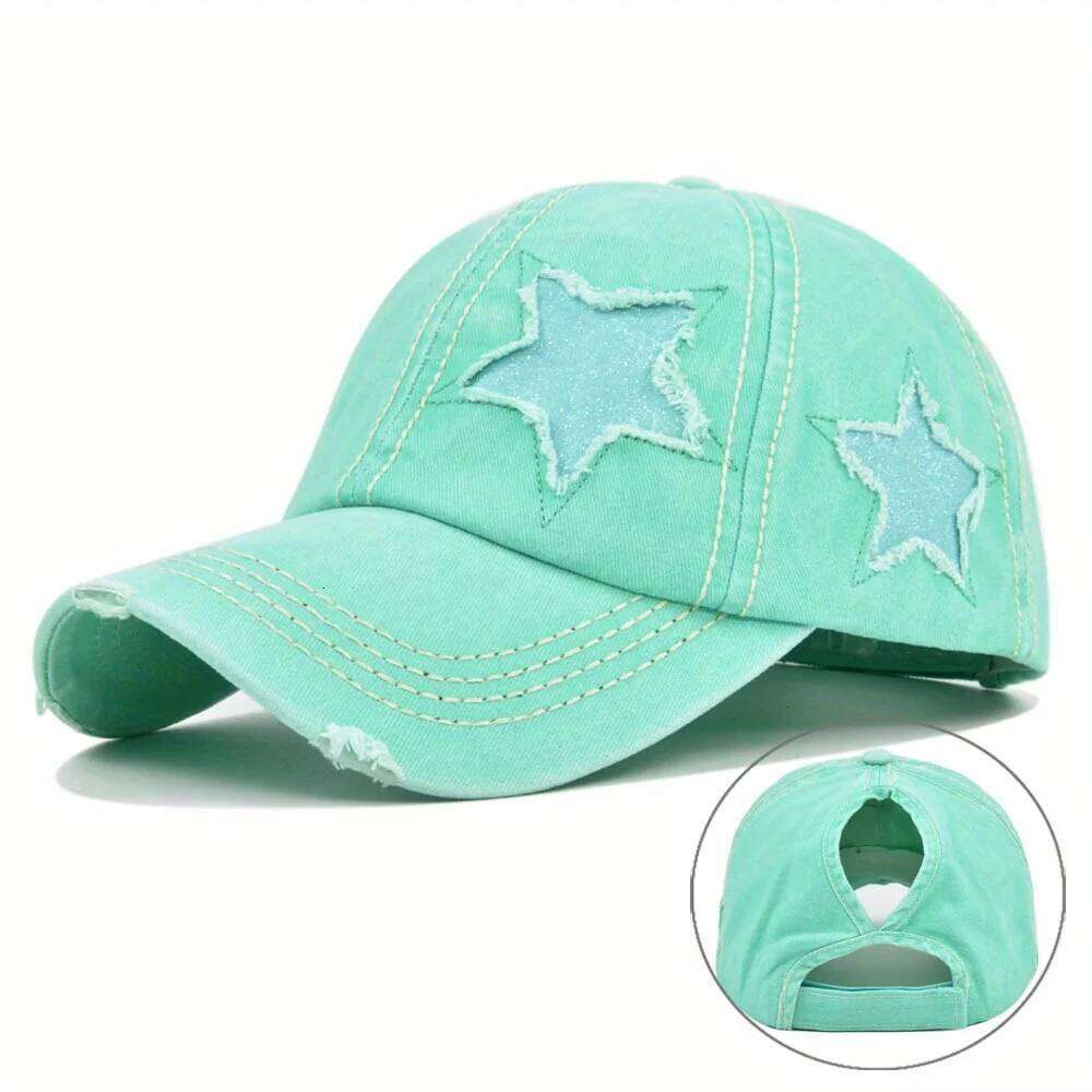 Solid Colour Washed Shabby Baseball Women Men Ponytail Cap Flash Star Fashion Sun Outdoor Cycling Travel Hikin Dad Hat Y260115