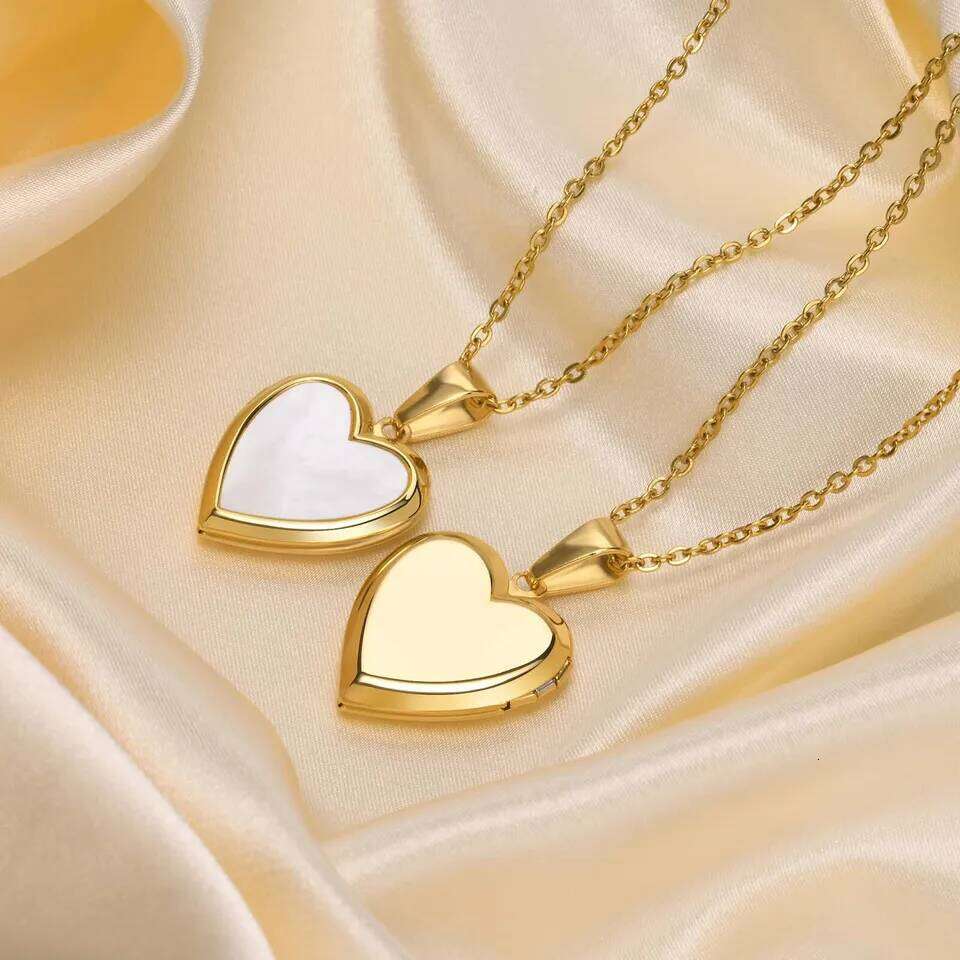 Vnox Women Locket Necklaces Openable Heart Pendants Stainless Steel Shell Photo Frame Necklace hongyi