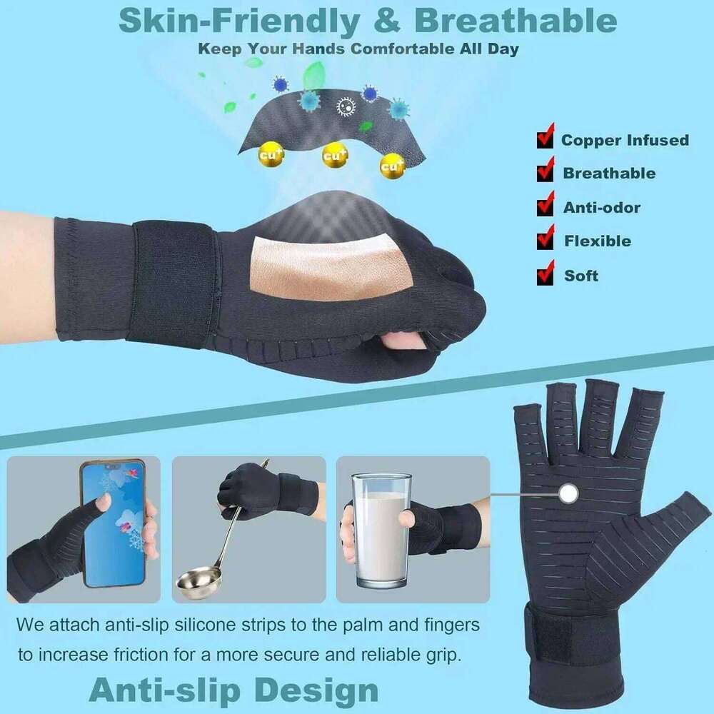 Arthritis Fingerless for Hand Pain,Carpal Tunnel,Rheumatoid,Tendonitis,and Relieve Muscle Pain Compression Copper Gloves Y260115