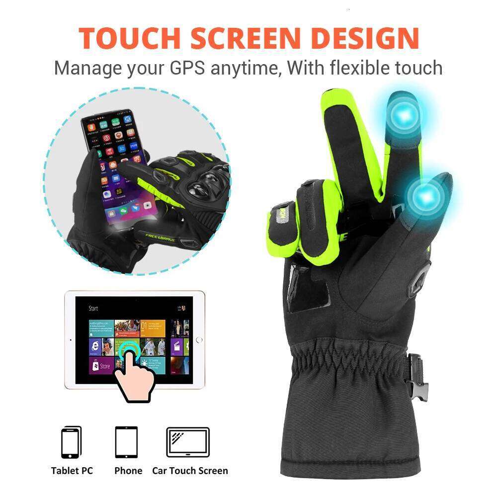 Men Winter Warm Waterproof Off-road Motorcycle Riding Reflective Touch Screen Outdoor Gloves Black Y260115