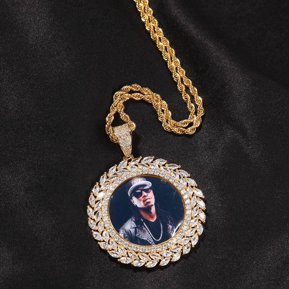 TopBling Hip Hop Custom Memory Photo Pendant Necklace Bling 5A Zircon 18K Real Gold Plated Jewelry