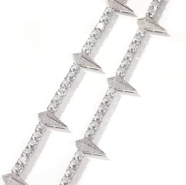 Hip Hop Tennis Necklace Wolf Tooth Soild 925 Silver Chain Jewelry 4mm VVS Moissanite Diamond Tennis Necklace
