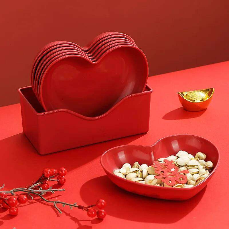 5Pcs Red Romantic Love Snack Potato Chips Fruit Dessert Cake Plate, Pasta Appetizer Plate,Festival Party Activities