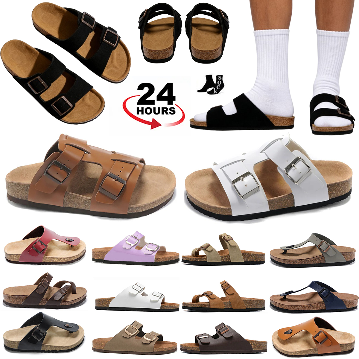 Designer Clogs Sandals bksclogs Slippers Cork Flat Fashion Summer Leather Slide Favourite Beach Casual Women Men Shoes