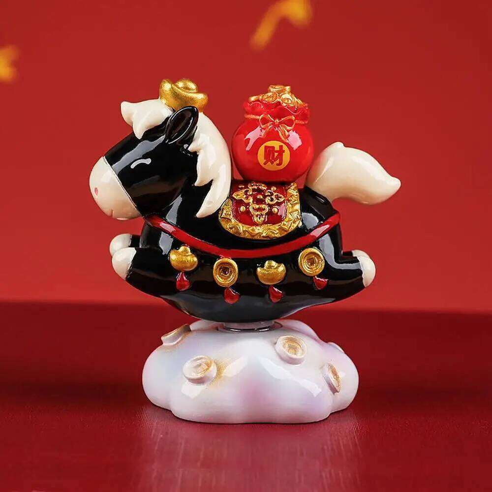 & 2026 Horse Statue New Year Feng Shui Tabletop Resin Rotatable Cartoon Ornament Mascots Chinese Spring Festival Decor