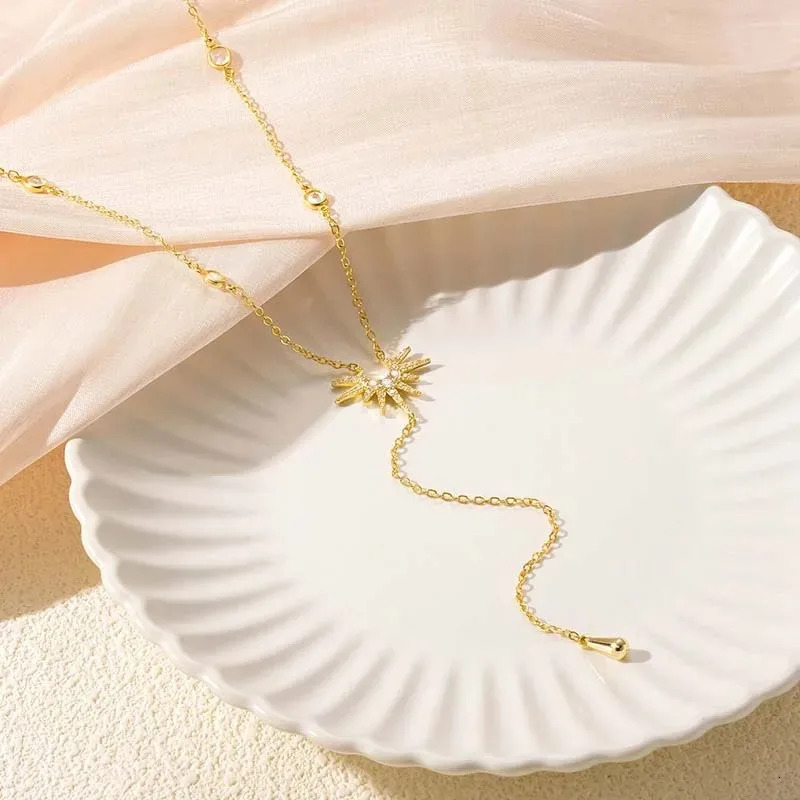 Stainless Steel Y-Shaped Pendant Necklace for Women Girls Elegant Fashion Cubic Zirconia Long Tassel Dangle Choker Jewelry Gifts 260113