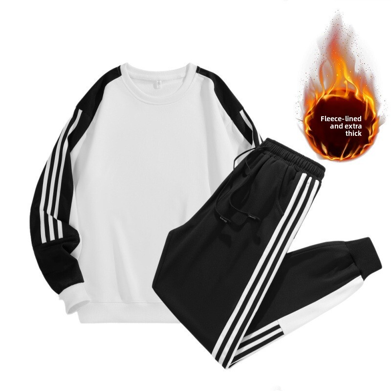 2025 New Three Stripes Crew Neck Trendy Sports Set Men Women, Loose Casual Sweatshirt for Autumn and Winter