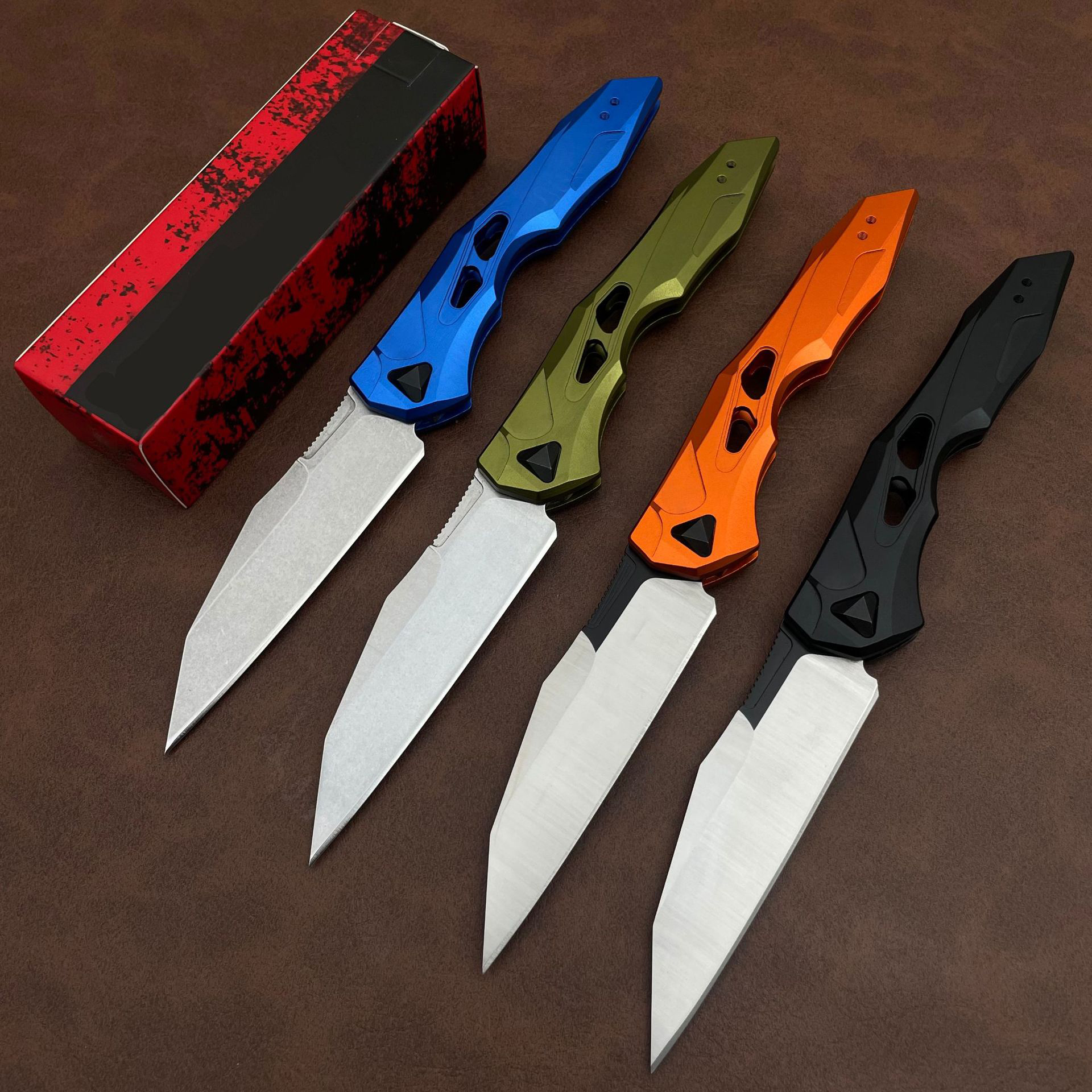 4Models 7650 couteau Launch 13 Folding Knife/Knives 3.5 pocket knife Two-Tone fixed blade knife CPM-154 Blade, Anodized Aluminum Handles