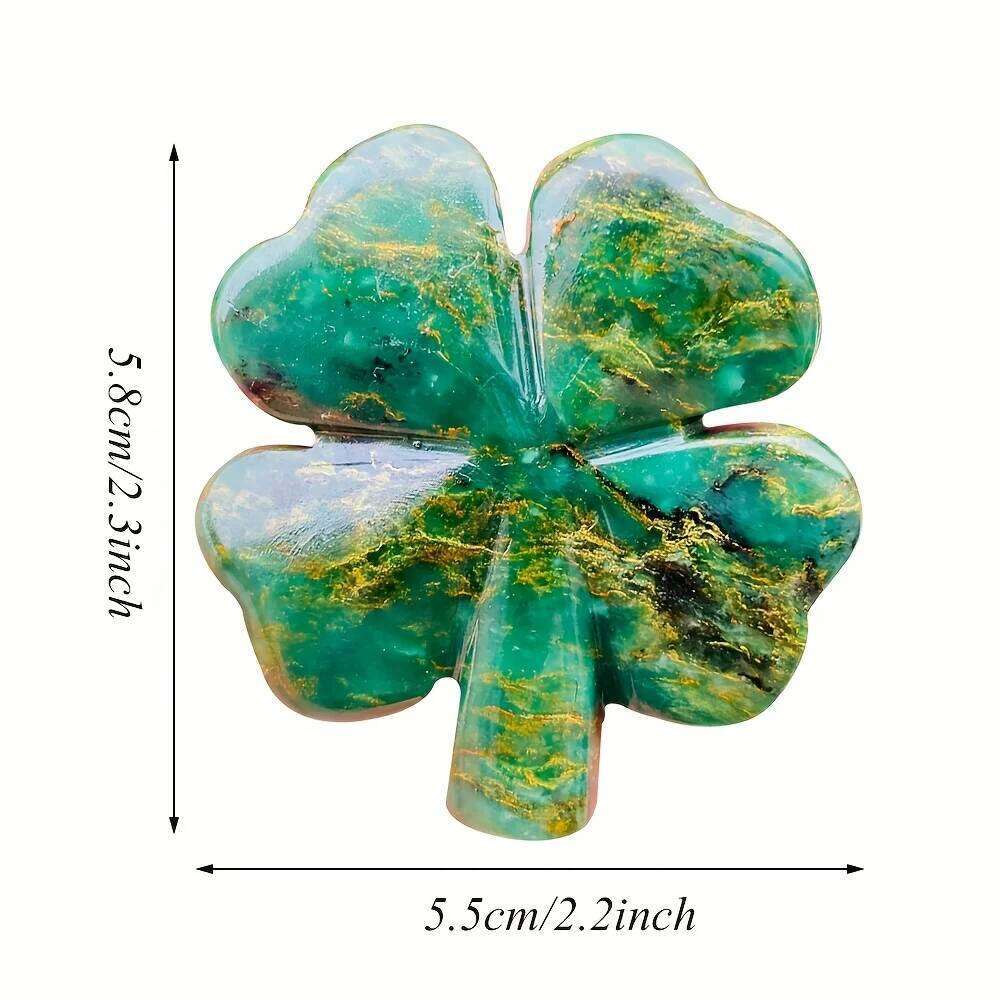 1pc Natural PeaRooster Crystal Stone Four Leaf Clover Marbled Green Yellow Loose Gemstone for DIY Jewelry Making Home Decor