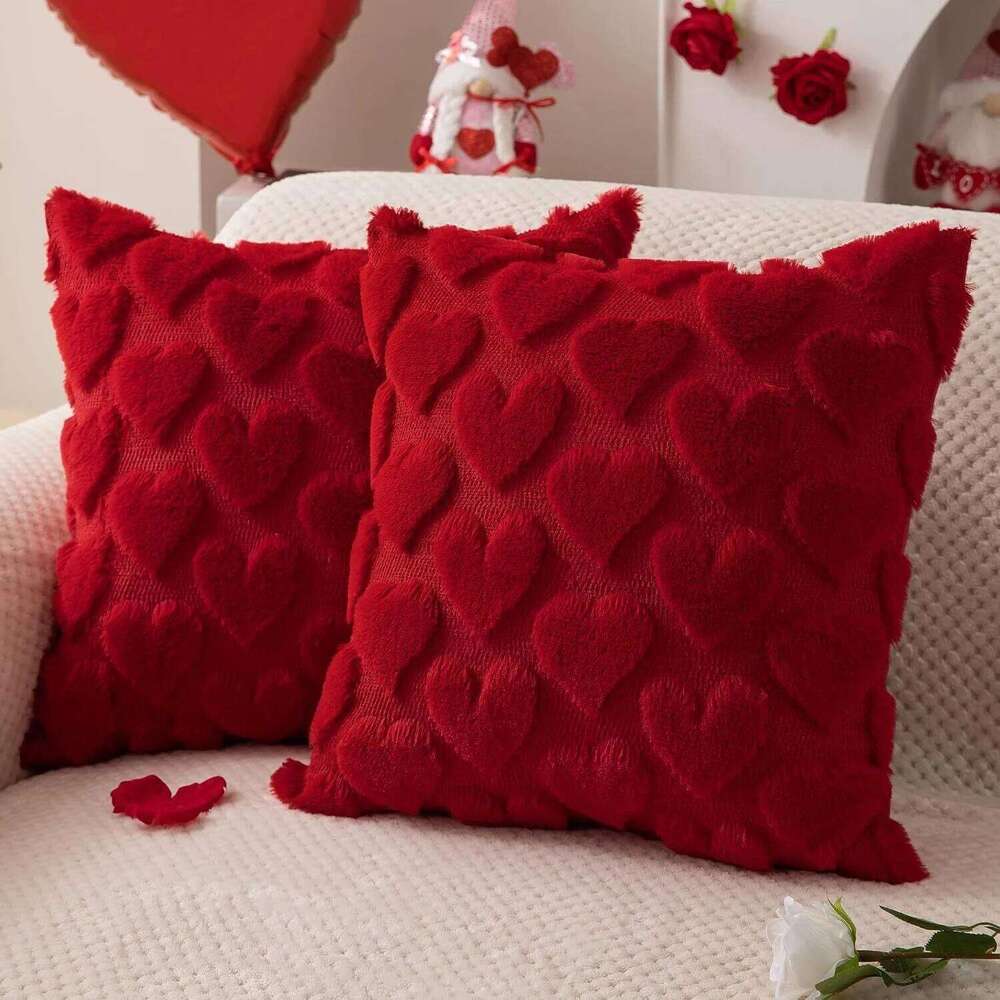 Plush Pillow Heart Shape Red Pink White Pillowcase Valentines Day Home Decor Sofa Car Cushion Cover