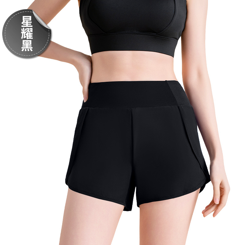 Women's Layered Style Quick-Dry Shorts with Side Pockets, Anti-Chafing & Anti-Exposure for Running, Cycling, Fitness & Yoga