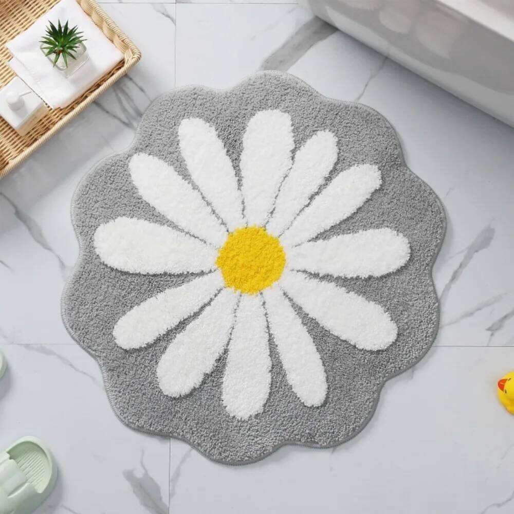 Small Daisy Stain-resistant Carpet Mat, Bathroom Water-absorbing Anti-slip Mat Flocking Living Room Entrance