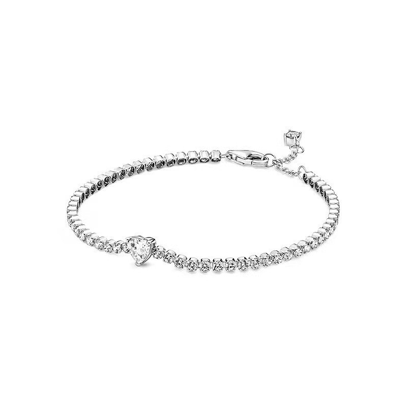 Cross Border Outdoor New Women's Kia S925 Silver Thick Chain Love Tennis Luxury Bracelet Adjustable Chain Red Heart Shaped Gemstone Designer Brac