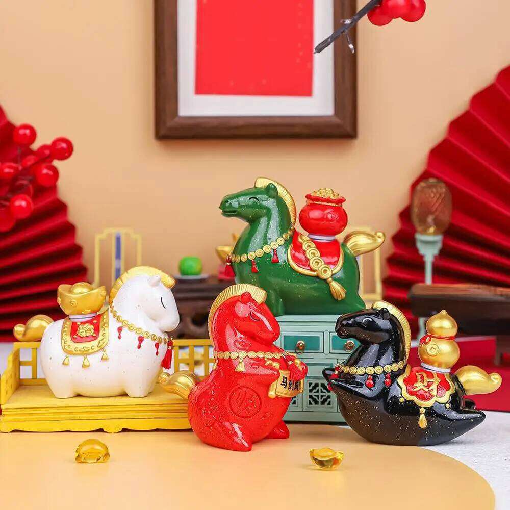 2026 Chinese New Year Resin Figurine Miniature Mascot Exquisite Rotatable Zodiac Horse Ornaments Home Office Decor