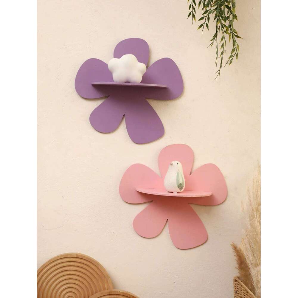1pc Cute Flower Wooden Candy Colorful Floating Shelves Ledge Floral Art Wall Hanging Shelf Girls' Bedroom Decoration