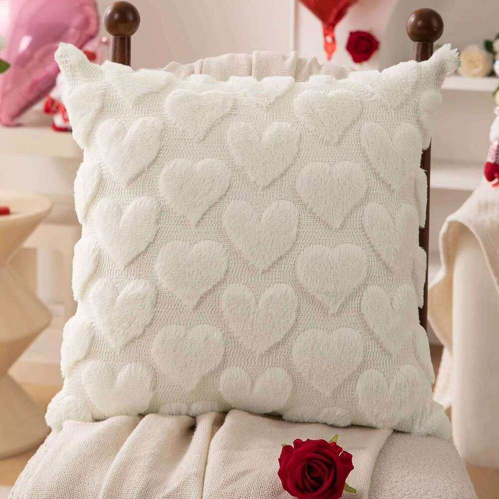 Plush Pillow Heart Shape Red Pink White Pillowcase Valentines Day Home Decor Sofa Car Cushion Cover