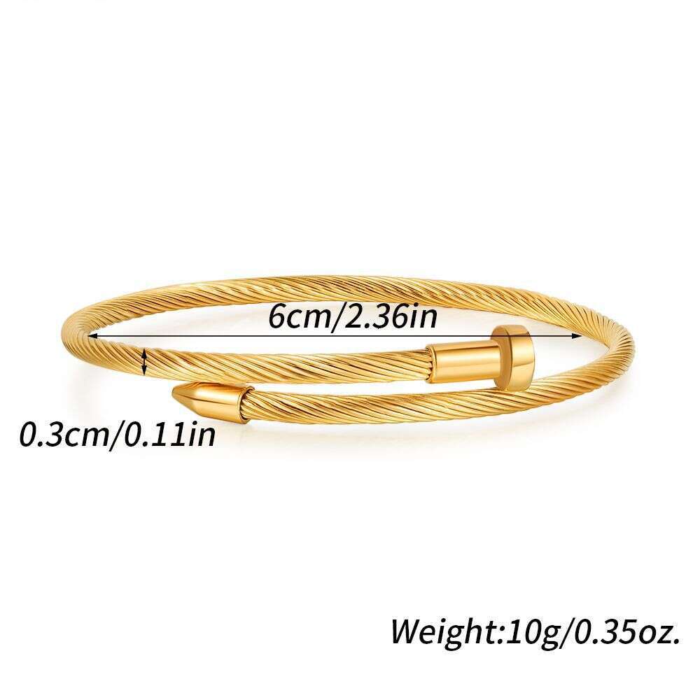 Men Women Gold Bangle Bracelet Unisex Titanium Steel Stainless Wire Rope Adjustable Open Cuff Bangle Personality Jewelry for Party Dating Daily Wear