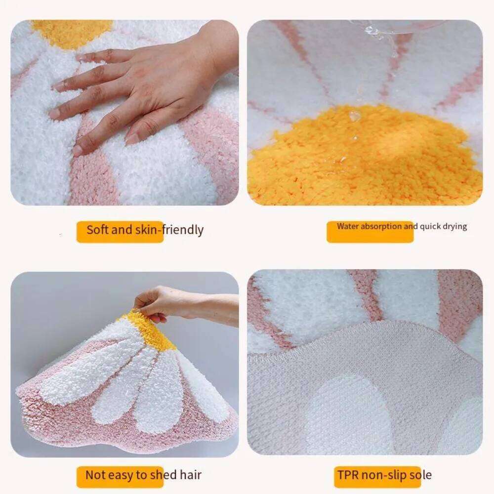 Small Daisy Stain-resistant Carpet Mat, Bathroom Water-absorbing Anti-slip Mat Flocking Living Room Entrance