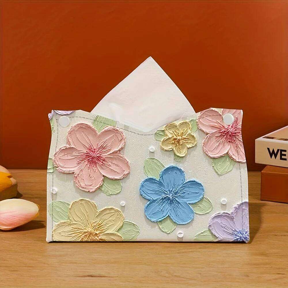 Elegant Floral Pattern Tissue Box - Oil Painting Style Perfect For Living Room, Desktop Storage Or Home Dining Room Decoration