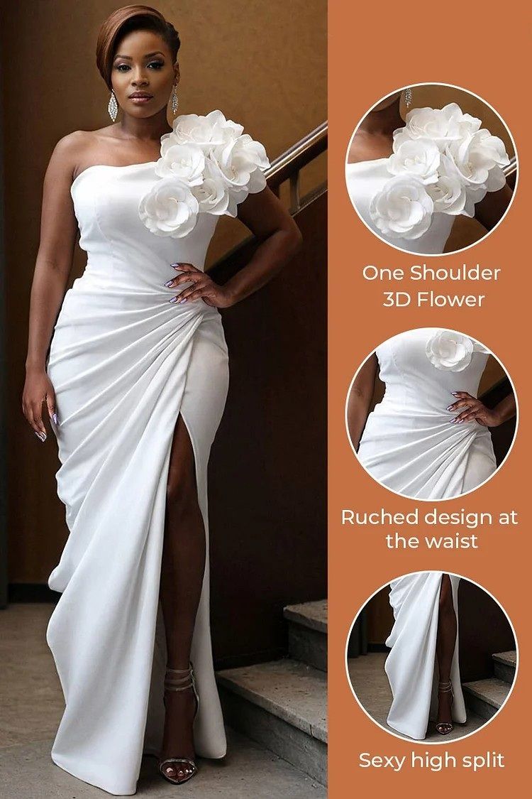 Elegant White One Shoulder Prom Dresses For Black Girls Mermaid Backless With Hight Split Formal Occasion Evening Party Gowns African Bridesmaid Wears