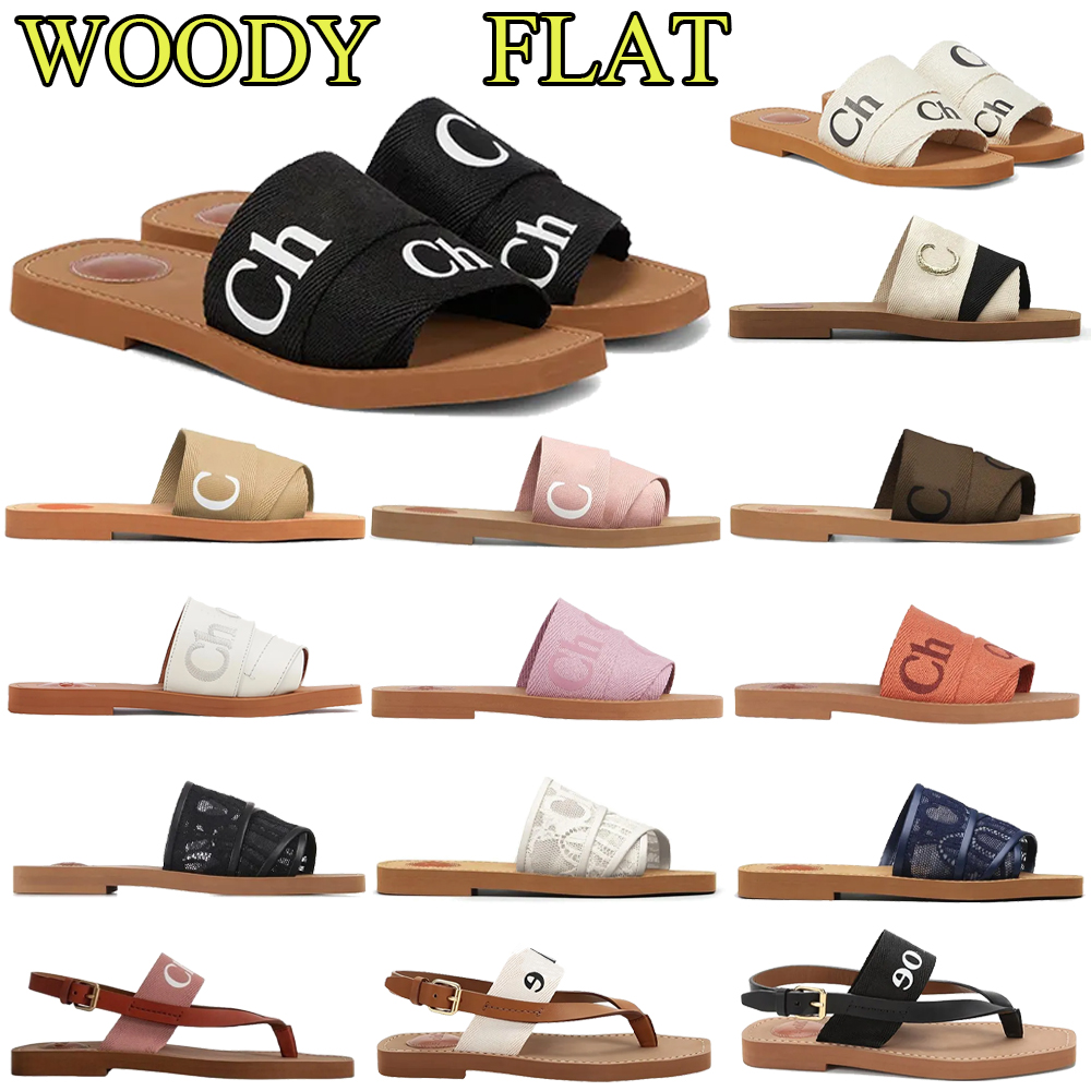 Designer Woody Slippers Women's Cross Weave Roman Slippers Luxurious Flat Bottomed Sandals Canvas Embroidered Letters Spring Summer Holiday Beach Slippers