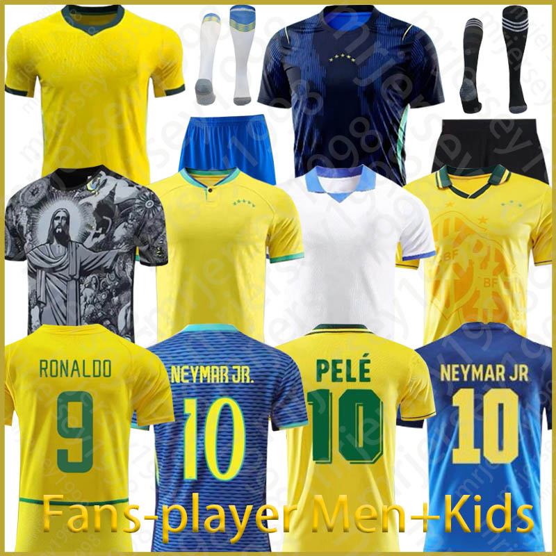 2026 BrAZiLs soccer jerseys NEYMAR JR RAPHINHA RODRYGO Camiseta 26 27 PELE RONALDO VINI JR 98 Retro Brasil maillots football shirt home away Player Men Shirt Kids kit