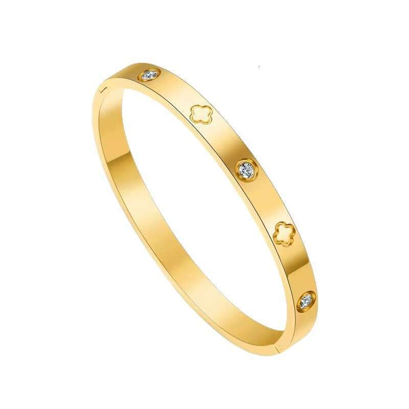 Women's Bracelet Exquisite Titanium Steel Four-Leaf Flower Nail Clasp High-End Non-Fading Jewelry Versatile Daily Wear Gift for Girlfriends